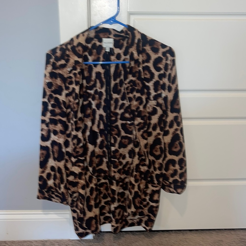 Ellison Womens Linen Leopard Blazer Size Small